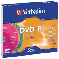 VERBATIM DVD-R 16x 5kom raznobojan tanko case