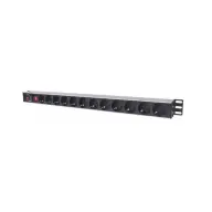 MANHATTAN 714044 Vertikális Rackmount elosztó 12 aljzat 1.8m túlfeszültség védelem ki-be kapcsológomb