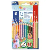 STAEDTLER Színes ceruza készlet háromszögletű vastag hegyezővel Noris Super Jumbo 10+2 különböző szín
