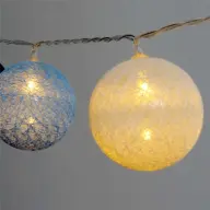 IRIS Gömb alakú 6cm/színes fonott/4.5m/kék-v.kék-fehér/30db LED-es/USB-s fénydekoráció