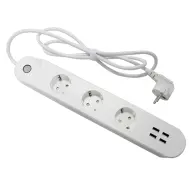 DENVER SHP-300U okosotthon hálózati 3 aljzat elosztó 4x USB 1.5m fehér