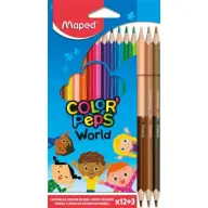 MAPED Color Peps World Színes ceruza készlet háromszögletű 12 különböző szín + 3 kétvégű bőrtónus ceruza