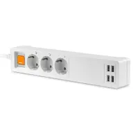 PLATINET PSHS16AW 3 utičnice Razdjelnik 4x USB 1.8m bijeli zaštićen s prekidačem