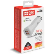 COLORWAY Autós töltő 2xUSB 32.4A 36W fehér