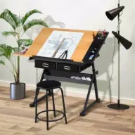 Tiltable drawing table gift székkel
