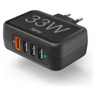 HAMA Hálózati töltő 1xQC3.0 - 3xUSB - PD/QC - 4 Port - 33W fekete