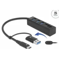 DELOCK 3 Port USB 3.2 Gen 1 Hub + SD és Micro SD kártyaolvasó USB Type-C vagy A-típusú USB konnektorral