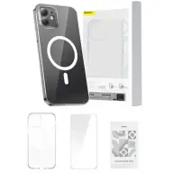 BASEUS Magnetic Crystal back cover + tempered glass + cleaning kit iPhone 13 transparent