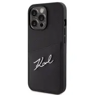KARL LAGERFELD Saffiano Metal Signature Cardslot Műanyag hátlap védőtok + szilikon keret Apple iPhone 13 Pro fekete