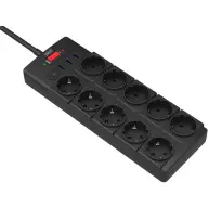 WELL Elosztó 10 aljzat 3x USB-A 1x USB-C 2m fekete kapcsolós védett