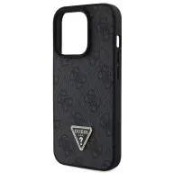 GUESS 4G PU Strass Triangle Metal Logo tok iPhone 16 Pro fekete