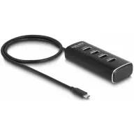 DELOCK 4 portos USB 10 Gbps hub USB Type-C csatlakozóval 60 cm hosszú kábellel és az egyes portokhoz tartozó kapcsolóval
