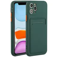 WOOZE Card Slot szilikon tok kártyatartóval Apple iPhone 15 Plus sötétzöld