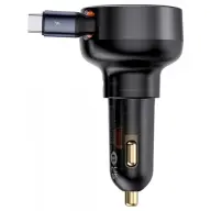 BASEUS Enjoyment Pro încărcător auto + cablu USB-C retractabil 60W negru