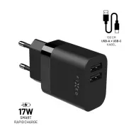 FIXED Dual USB Travel Charger + USB/USB-C Cable 17W črn