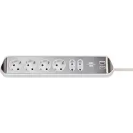 BRENNENSTUHL Estilo 230V Elosztó 6 aljzat 2x USB 2m fehér-ezüst