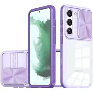 WOOZE Trendy Műanyag hátlap + szilikon keret átlátszó akril hátlap kamera védelem Samsung Galaxy S23 Ultra lila