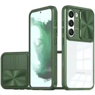 WOOZE Trendy Műanyag hátlap + szilikon keret átlátszó akril hátlap kamera védelem Samsung Galaxy S24 Ultra zöld