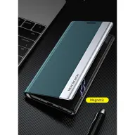 WOOZE Silver Line Oldalra nyíló tok stand Xiaomi Redmi Note 13 Pro 4G / Poco M6 Pro 4G sötétzöld