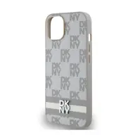 DKNY PU Leather Checkered Pattern and Stripe tok iPhone 15 bézs