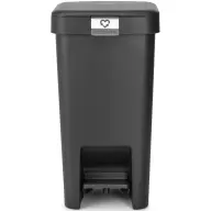 BRABANTIA StepUp pedálos kuka hulladéktípus jelölő ablakkal lecsapódásgátló fedél 10L - C méret 91% újrahasznosított műanyag sötét szürke - 800344