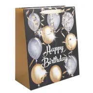 IRIS Happy Bithday felirat papírtasak matt 26x32cm arany-ezüst