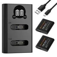K-F CONCEPT Portable dupla USB-C rechargeable battery charger BJ-11 + 2pcs DB-110 rechargeable battery 1100mAh