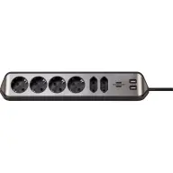 BRENNENSTUHL Estilo 230V Elosztó 6 aljzat 2x USB-A 2m fekete-ezüst