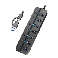 LOGILINK USB 3.2 Gen1 hub 7 ports on/off switch fekete
