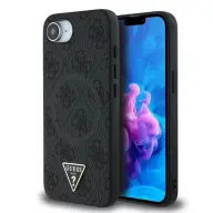 GUESS 4G PU Strass Triangle Metal Logo tok iPhone 16e fekete
