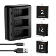 K-F CONCEPT Hordozható tripla USB-C akkumulátor töltő +3db GoPro Hero 12/11/10/9 akkumulátor 1730mAh