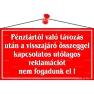 Információs tábla 22.5x12.5cm Pénztártól való távozás után… piros