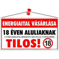 Információs tábla 22.5x12.5cm Energiaital vásárlása 18 éven aluliaknak tilos!
