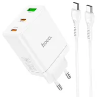 HOCO N33 hálózati töltő USB+2 Type-C aljzat 35W PD gyorstöltő 3.0 + lightning kábel FEHÉR