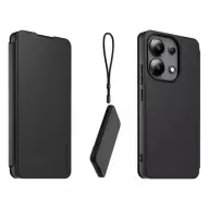 Redmi Note 13 4G MADE FOR XIAOMI tok álló bőr hatású FLIP kártyazseb + kézpánt FEKETE