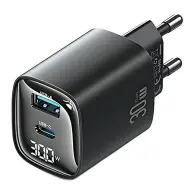 USAMS CC229 wall charger USB +Type-C port 30W LED display black