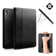 IPAD Air 11 (2025) QIALINO tok álló valódi bőr aktív FLIP asztali tartó + kézpánt FEKETE