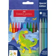 FABER-CASTELL Dinoszaurusz filctoll készlet 10+3 szín glitteres matricával
