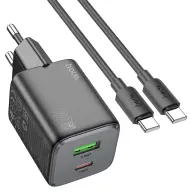 HOCO N41 hálózati töltő USB+Type-C aljzat 20W PD gyorstöltő 3.0 FEKETE