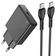 HOCO N37 hálózati töltő Type-C aljzat 30W vékony + lightning kábel FEKETE