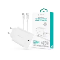 DEVIA Rocket Series 45W PD+QC hálózati gyorstöltő adapter + Type-C/Type-C kábel fehér