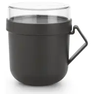 BRABANTIA Make & Take Soup Mug leveses bögre. 600 ml. hőálló fogantyú. beépített gőzkieresztő szelep. felső tárolórekesz. szivárgás- és légmentes záródás. BPA mentes műanyag. sötétszürke - 203824