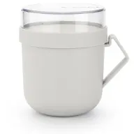 BRABANTIA Make & Take Soup Mug leveses bögre. 600 ml. hőálló fogantyú. beépített gőzkieresztő szelep. felső tárolórekesz. szivárgás- és légmentes záródás. BPA mentes műanyag. világosszürke - 203848