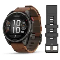 GARMIN Fenix 8 Pro Amoled Sapphire 47mm karbonszürke DLC Titanium barna bőr- és fekete/szürke szilikon szíj (ED XD)