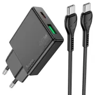 HOCO N38 hálózati töltő USB+Type-C aljzat 20W vékony FEKETE