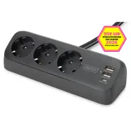 DIGITUS DA-70625 3-outlet desktop power strip 2x USB-A 1x USB-C 1.5m black