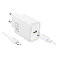 AWEI N60 hálózati töltő 20W + Lightning kábel fehér