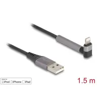 DELOCK Adat és töltő kábel A-típusú USB - Lightning iPhone . iPad . iPod eszközökhöz hajlított álló funkcióval. fekete és 1.5 m hosszú. Mfi