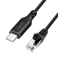LOGILINK USB 3.2 Type-C Ethernet kábel. C/M RJ45/M. 1 Gbps. aktív. fekete/szürke. 10 m
