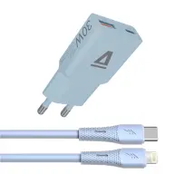 AVAX CH6416 30W GaN charger and USB-C–Lightning silicone cable light blue